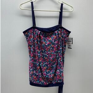 Island Escape Womens 12 Tankini Top Coral Gables Convertible Floral Multicolor